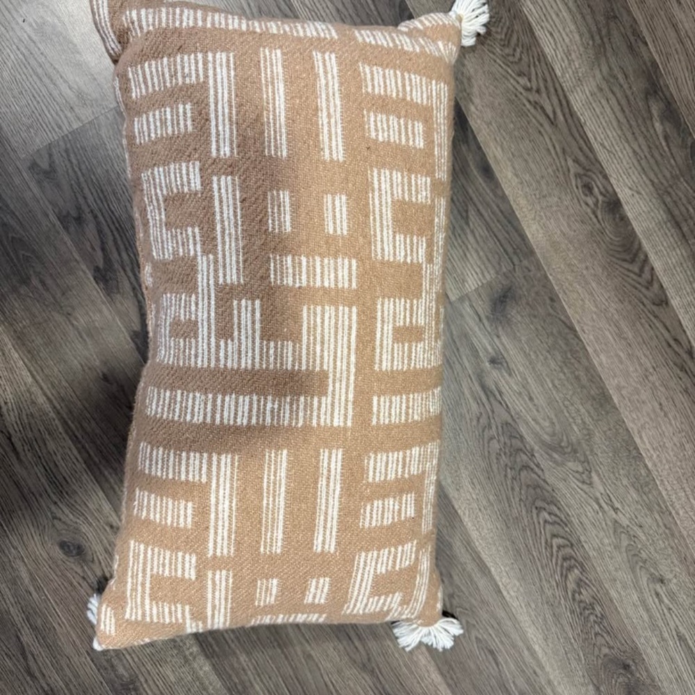 Geometric Tan and White Throw Pillow